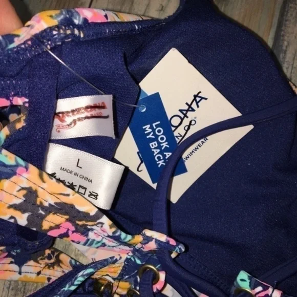 NWT Arizona Jean Company Floral Bikini Top Ruffle Bandeau Women’s Large - Picture 5 of 6